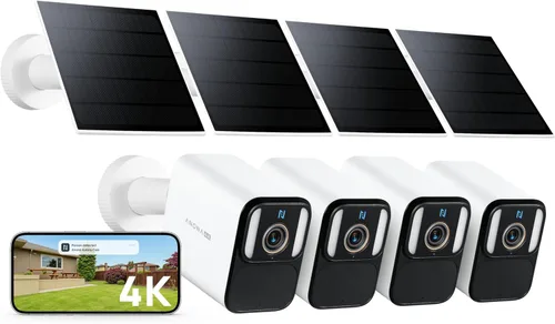 Anona Cámaras de seguridad solar 4K inalámbricas para exteriores, alimentación permanente con panel solar, visión nocturna a color de 8 MP,