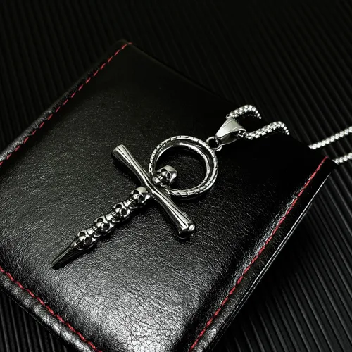 Miniatura 3 de Collar de cruz, Ankh, oración de serenidad, calavera, collar con colgante de cruz celta para hombres y mujeres, joyería cristiana, potente