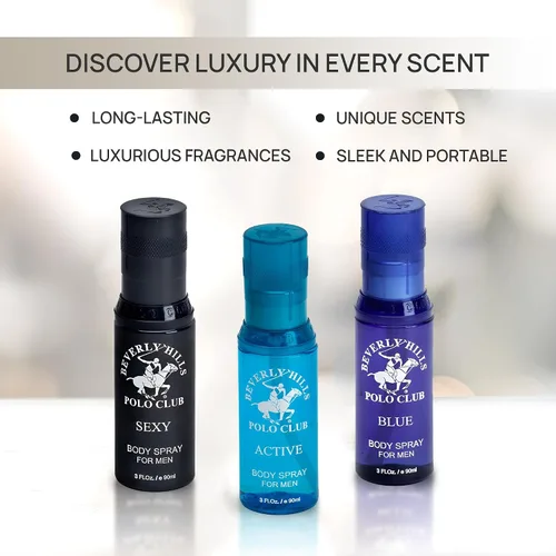 Miniatura 7 de Beverly Hills Polo Club Colección Signature Body Spray para hombre Juego de 3 piezas: azul, activo, sexy, fragancias versátiles para cada ocasión