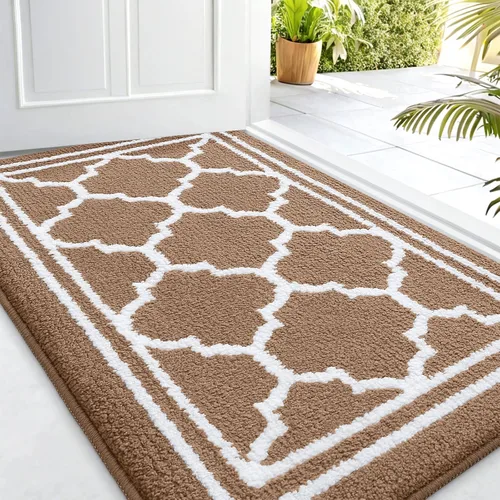 Buganda Alfombra para Puerta Interior, Felpudo Resistente a la Suciedad y Absorbente, Antideslizante, Alfombras de Perfil Bajo para Entrada Marrón