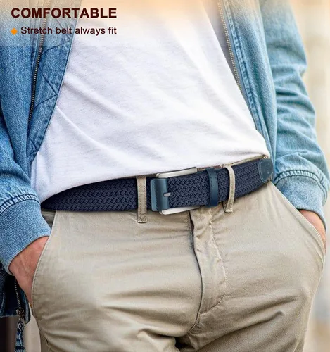 Miniatura 3 de BULLIANT Cinturón para hombre, paquete de 2 unidades, elástico trenzado para hombre, para golf, caza, pantalones de mezclilla, 1 38 pulgadas