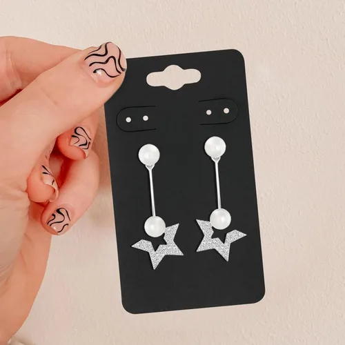Miniatura 4 de joycraft 100 tarjetas de aretes con 6 agujeros, tarjetas negras de 2 x 3.5 pulgadas, etiquetas de exhibición de joyas de papel en blanco para Negro