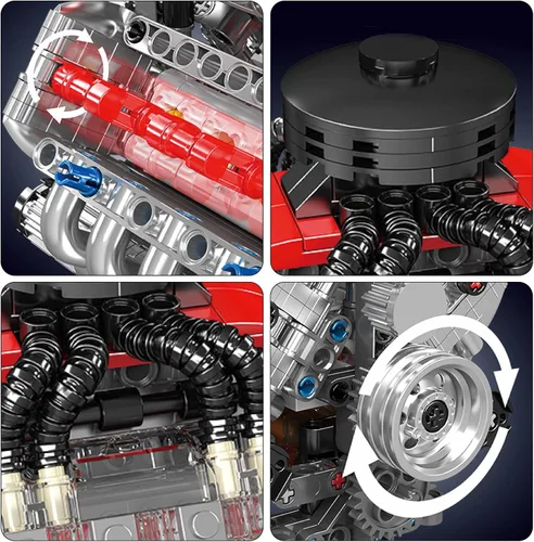 Miniatura 6 de Mould King 10171 MOC Technology V8 Serie de motores de ocho cilindros Kit de bloque de motor de gasolina Kit de bloques de abrazadera con tecnología