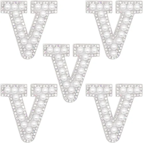 Miniatura 25 de Parche de letras A-Z para planchar con diamantes de imitación brillantes de perlas del alfabeto inglés, parche de costura para vestido de novia