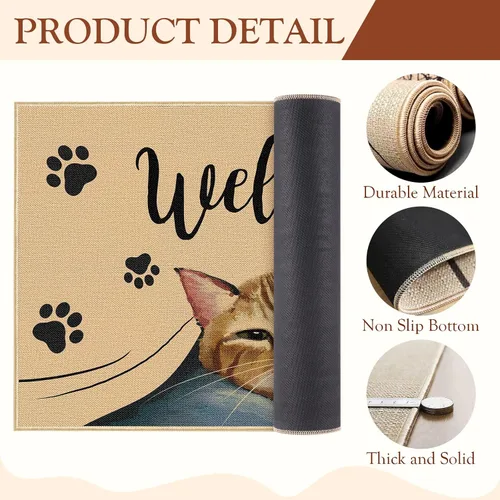 Miniatura 5 de Heyfibro Tapete de bienvenida para puerta de gato, tapete antideslizante de huella de mascota, decoración familiar, 29 x 17 pulgadas, tapete de goma