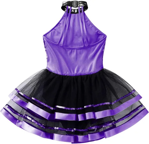 Miniatura 89 de CHICTRY Vestido tutú de ballet con lentejuelas brillantes para niñas y niñas, moderno disfraz de baile latino de jazz