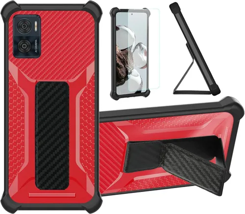 Aroepurt Funda para Moto E22 Phone Case Stand Cover [con protector de pantalla de vidrio templado] Funda híbrida [soporte plegable magnético]