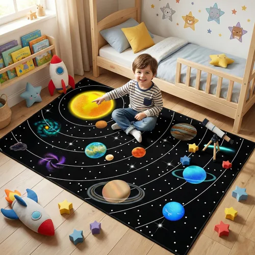 Miniatura 32 de Alfombra espacial para habitación de niños, alfombra de galaxia para niños, alfombras espaciales para dormitorio de niños, decoración