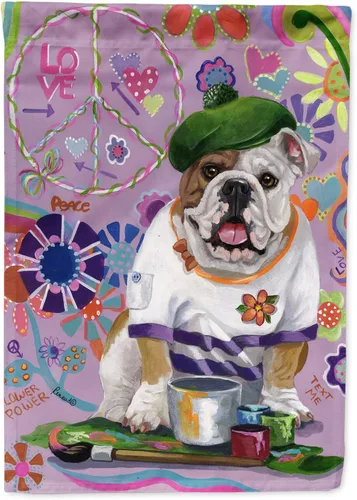 Caroline's Treasures PPP3091CHF Bandera de Casa de Bulldog Inglés Flower Power, Bandera Grande para Porche con Manga para Poste, Decorativa para