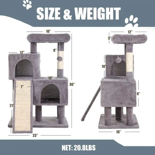 Miniatura 7 de Árbol para gatos de interior, torre para gatos de 36 pulgadas, condominio de varios niveles para gatos con sisal, tabla de rascar, bola colgante