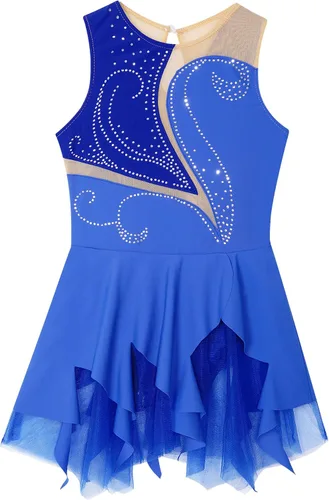 Miniatura 2 de JEATHA Disfraz de ballet brillante con diamantes de imitación para niños, sin mangas, falda de patinaje sobre hielo, vestido de leotardo de gimnasia