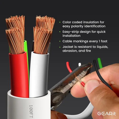 Miniatura 7 de GEARit Cable de altavoz 12/4 (100 pies), calibre 12 AWG, seguridad contra incendios en pared, clasificación CL2, 4 conductores, cobre OFC sin