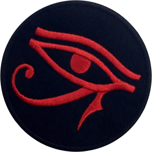 Miniatura 4 de EmbTao Parche bordado Eye of Horus Wedjat con apliques para coser en emblema, rojo y negro