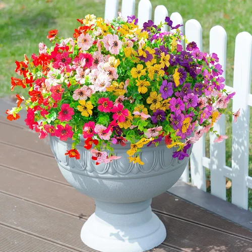 florisso Plantas Artificiales Falsas Flores para Decoración Exterior, 12 Paquetes Margarita de Seda Sintética con Aspecto Real Resistente a UV para