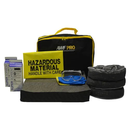 AWF PRO Kit de derrames universal para camionero portátil, 32 piezas: perfecto para camiones, restaurantes, vehículos y hogares. Contiene súper