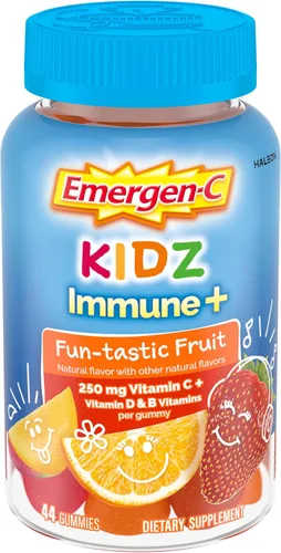 Emergen-C Kidz Immune + Support - Suplementos dietéticos, gomitas divertidas con sabor a fruta con vitamina C, B y D, 44 unidades