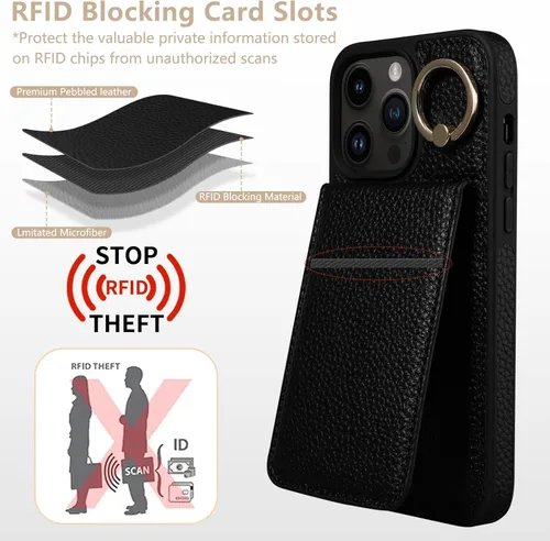 Miniatura 4 de Funda para iPhone 14 Pro Max de 6.7'', Funda Cartera Cruzada Desmontable con Ranuras para Tarjetas con Bloqueo RFID, Soporte de Anillo de 360°