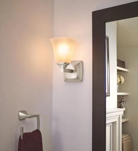 Miniatura 3 de Moen YB5161BN Voss - Accesorio de tocador de baño de doble montaje con 1 luz con vidrio esmerilado, níquel cepillado