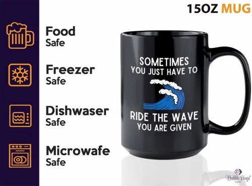 Miniatura 3 de Taza de café de surf de 15 onzas, color negro, paseo la ola, regalos para entusiastas del surf, deportes acuáticos, tabla de surf, atletismo