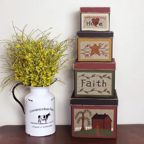 Miniatura 3 de CVHOMEDECO. Square Primitives - Juego de 4 cajas de cartón coleccionables vintage Hope Faith Star House (8 x 8 x 7 pulgadas de alto)