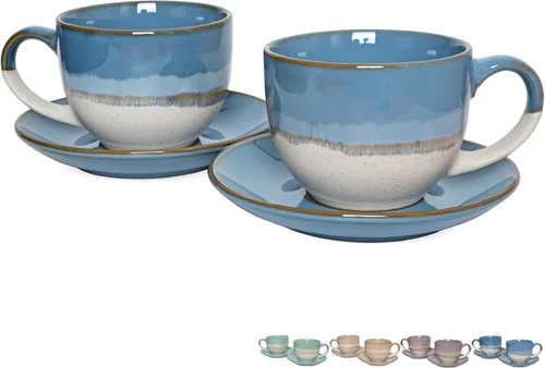 Miniatura 10 de Bosmarlin Juego de 2 Tazas de Capuchino de Cerámica con Platillo, 10 Oz, Tazas de Café para Café con Leche, Espresso, Té, Aptas para Lavavajillas