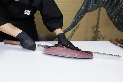 Miniatura 8 de YOUSUNLONG Cuchillo Sakimaru de 23 pulgadas Ultra Yanagiba - Hoja de Acero Damasco Martillado Japonés - Rebanador de Chef Adecuado para Cortar Atún