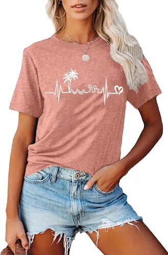 Miniatura 2 de Camiseta de manga corta con estampado de corazón para mujer, camiseta con estampado de corazón y estampado de corazón