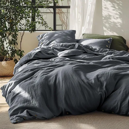 Miniatura 14 de Bedsure Funda de edredón de lino tamaño Queen – Juego de ropa de cama de mezcla de lino y algodón, suave y acogedor, 3 piezas, 1 funda de edredón