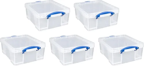 Miniatura 14 de Really Useful Box - 10 unidades de contenedores de plástico para almacenamiento de 17 L, con tapas de cierre rápido y candado de clip, transparentes