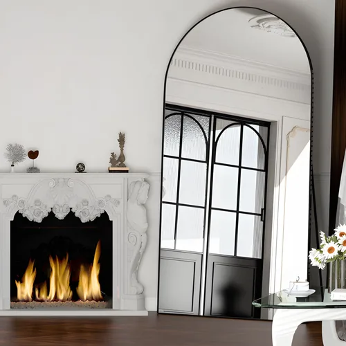 Miniatura 20 de Espejo de longitud completa de 56 x 16 pulgadas, espejo arqueado con soporte de pared, espejo de cuerpo completo plateado, para colocar de pie, Plata