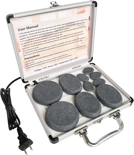 Miniatura 2 de Masaje de piedras calientes, juego de piedras de masaje portátil de 10 piezas con basalto y calentador, para tratamiento de calefacción