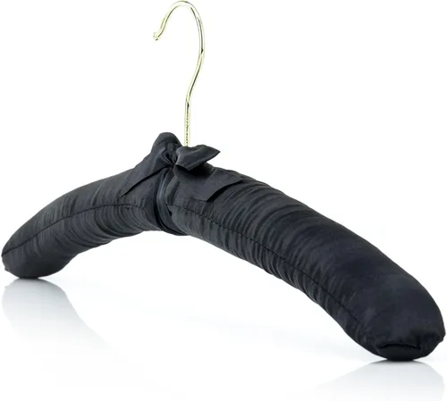 HANGERWORLD 5 perchas acolchadas de satén clásico negro de 17 pulgadas para vestido de novia antideslizantes con gancho dorado