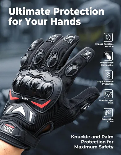 Miniatura 2 de KEMIMOTO - Guantes de motocicleta para hombre, guantes de ciclismo para pantalla táctil, para deportes al aire libre, en carretera, vehículo Negro
