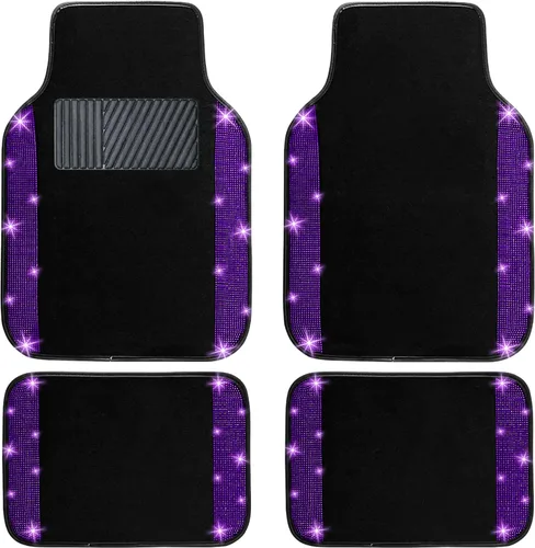 Miniatura 13 de NBTEPEM Juego completo de alfombrillas brillantes para piso de automóvil y funda para volante, ajuste universal para la mayoría de los automóviles