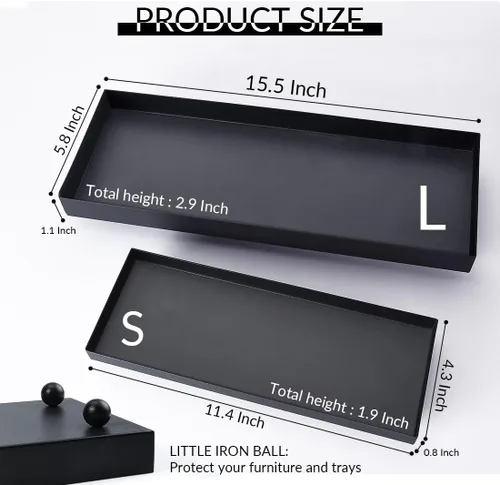 Miniatura 2 de Bandeja rectangular negra de metal mate, adecuada para portavelas, proyectos de decoración de tocador, bandeja para tanque de inodoro de baño