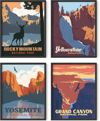 HAUS AND HUES Juego de pósteres vintage del parque nacional, impresiones artísticas de parques nacionales, arte de pared de naturaleza y montaña,