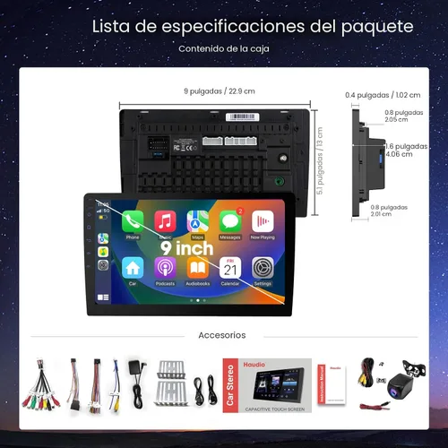 Miniatura 8 de Pantalla Carplay inalámbrica de 9 pulgadas para automóvil, receptores de audio de coche de doble DIN con control de voz, pantalla táctil estéreo