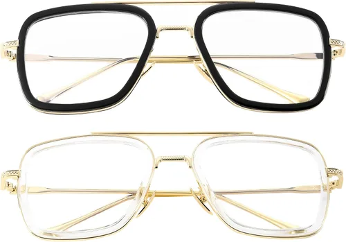 Onrtry Tony Stark - Lentes de bloqueo de luz azul para hombres y mujeres, montura de metal retro, lentes de Iron Man Spider-Man Marco negro dorado