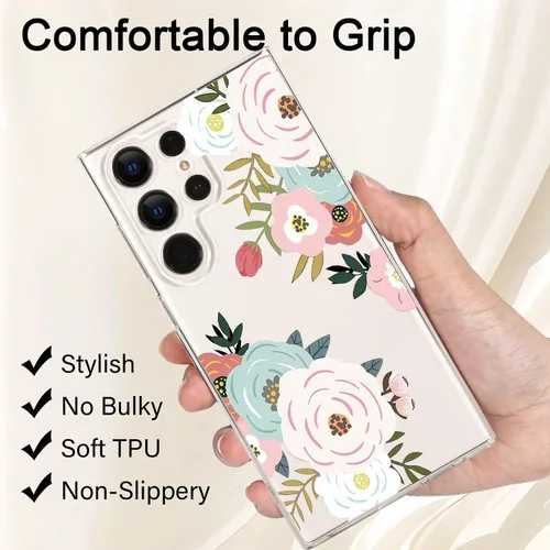 Miniatura 6 de Funda ultra transparente para Samsung Galaxy S23 con diseño de flores, TPU suave y delgado, patrón floral, transparente, funda protectora para niñas