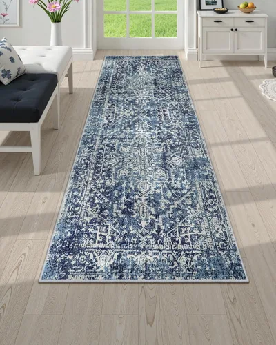 Miniatura 14 de Morebes Alfombra Bohemia Azul para Baño 2x4.3 pies, Alfombra de Pasillo Lavable Antideslizante Tapete de Baño Suave, Alfombras de Piso