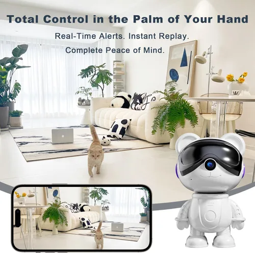 Miniatura 4 de 2K 3MP Cute Bear Cámara de seguridad para el hogar: 5G/2.4G WiFi Cámara interior para bebé/mascota/niñera - Vista de 360°, detección de humanos