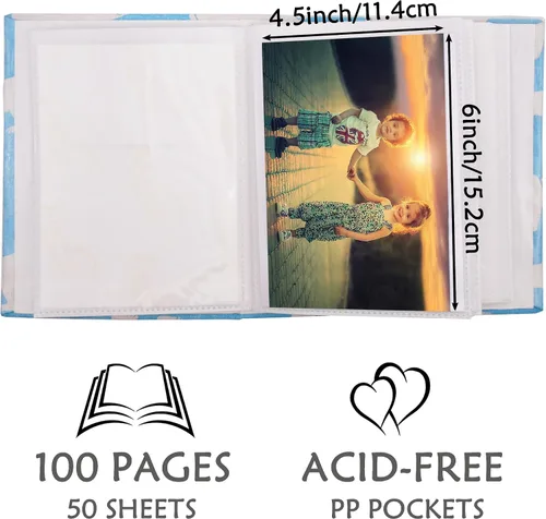 Miniatura 2 de Álbum de fotos pequeño para niños, 100 bolsillos 4x6, álbum de fotos de bebé para estantería, libro de fotos con cubierta de lino deslizable