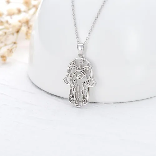 Miniatura 4 de PELOVNY Collares para mujer, regalo para el día de la madre, collar de plata de ley 925, colgante de mano de Fatima, árbol de fatima, elefante