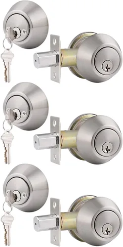 Miniatura 12 de Juegos de 2 cerraduras de puerta con cerrojos de cilindro doble con igual llave de Gobrico, cerraduras de puerta de níquel satinado con llave