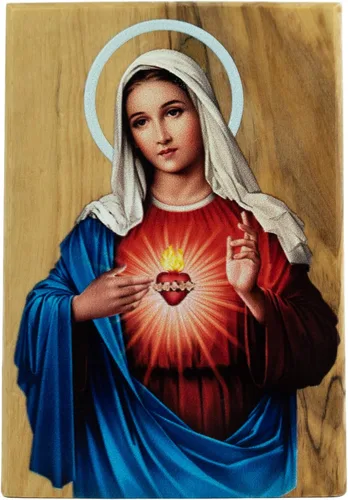 Miniatura 10 de Icono de la Virgen María Reina del Cielo de Israel, decoración de madera de olivo de Tierra Santa, placa de madera religiosa de pie sagrada, arte