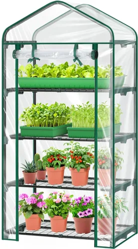 Mini Invernadero para Exteriores e Interiores: Invernadero Pequeño Ohuhu con Estantes de 4 Niveles, Invernaderos de Plástico Portátiles con Cubierta