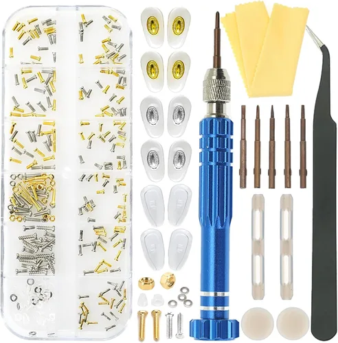 Kit de reparación de lentes de ojo, kit de reparación de lentes mejorado con tornillos (oro y plateado), destornillador de anteojos 5 en 1,