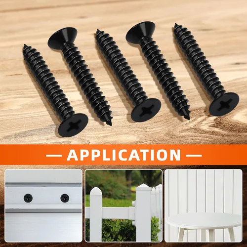 Miniatura 5 de Tornillo de madera de cabeza plana #4 x 1, tornillos de chapa, acero inoxidable 18-8 (304), acabado negro, 100