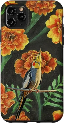Miniatura 11 de iPhone 14 Pro Cockatiel Orange Yellow Marigolds Vintage Flower Pattern Case