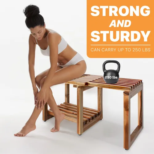 Miniatura 7 de Taburete de Ducha Ajustable de 29 Pulgadas, Silla Banco Impermeable con Estante de Almacenamiento para Afeitarse las Piernas, Spa, Asiento de Baño